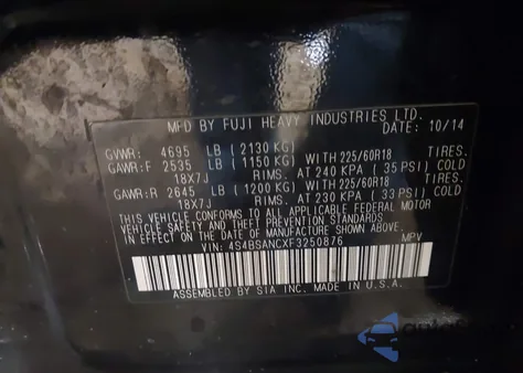 2015 Subaru Outback 2.5I Limited from USA, damaged, VIN 4S4BSANCXF3250876